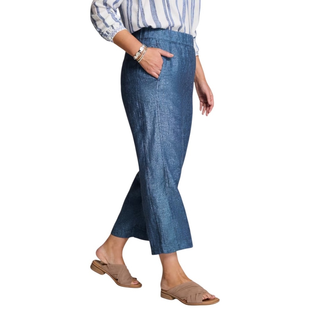 Pure Jill Linen Cropped Pants Deep River Multi NWT - Picture 2 of 5